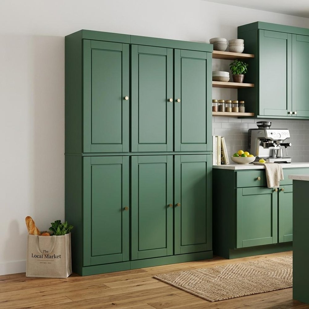 Green Solid Wood Six Door Two Drawer Pantry or Storage Closet - 72-inch