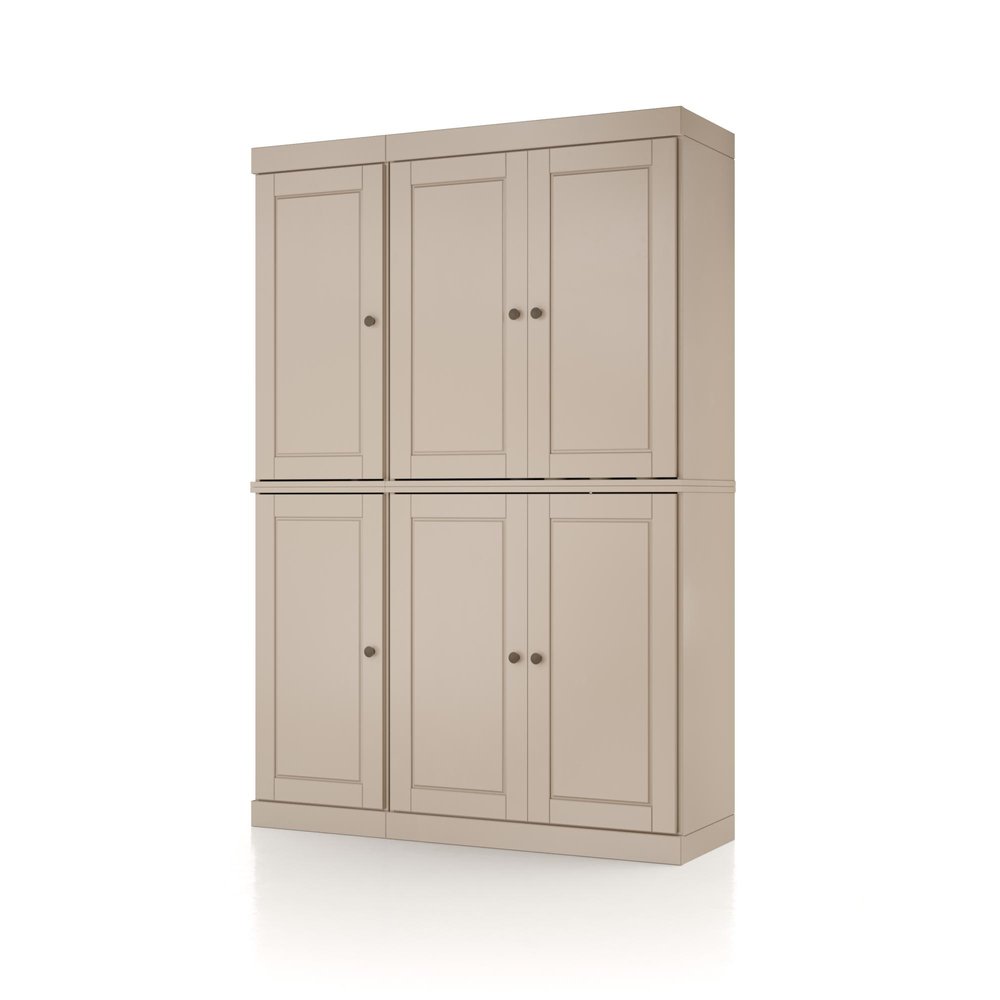 Beige Solid Wood Six Door Two Drawer Pantry or Storage Closet - 72-inch