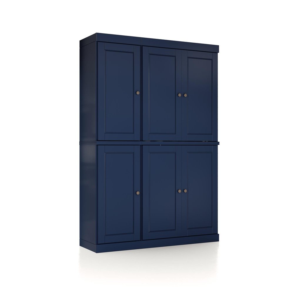Navy Blue Solid Wood Six Door Two Drawer Pantry or Storage Closet - 72-inch