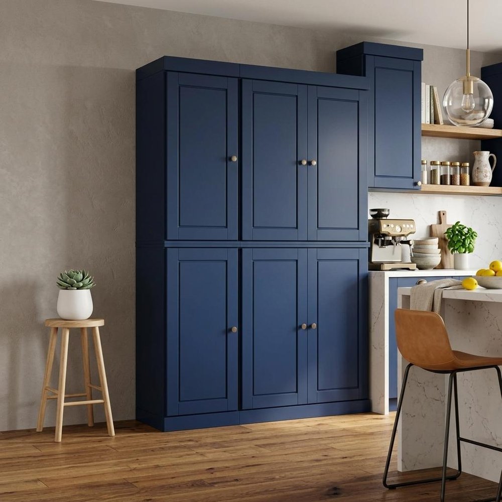 Navy Blue Solid Wood Six Door Two Drawer Pantry or Storage Closet - 72-inch