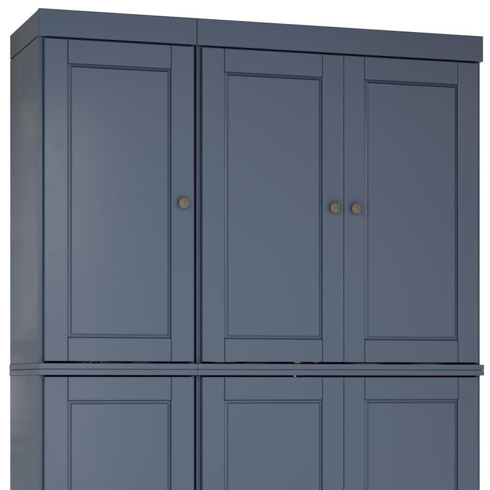 French Blue Solid Wood Six Door Two Drawer Pantry or Storage Closet - 72-inch