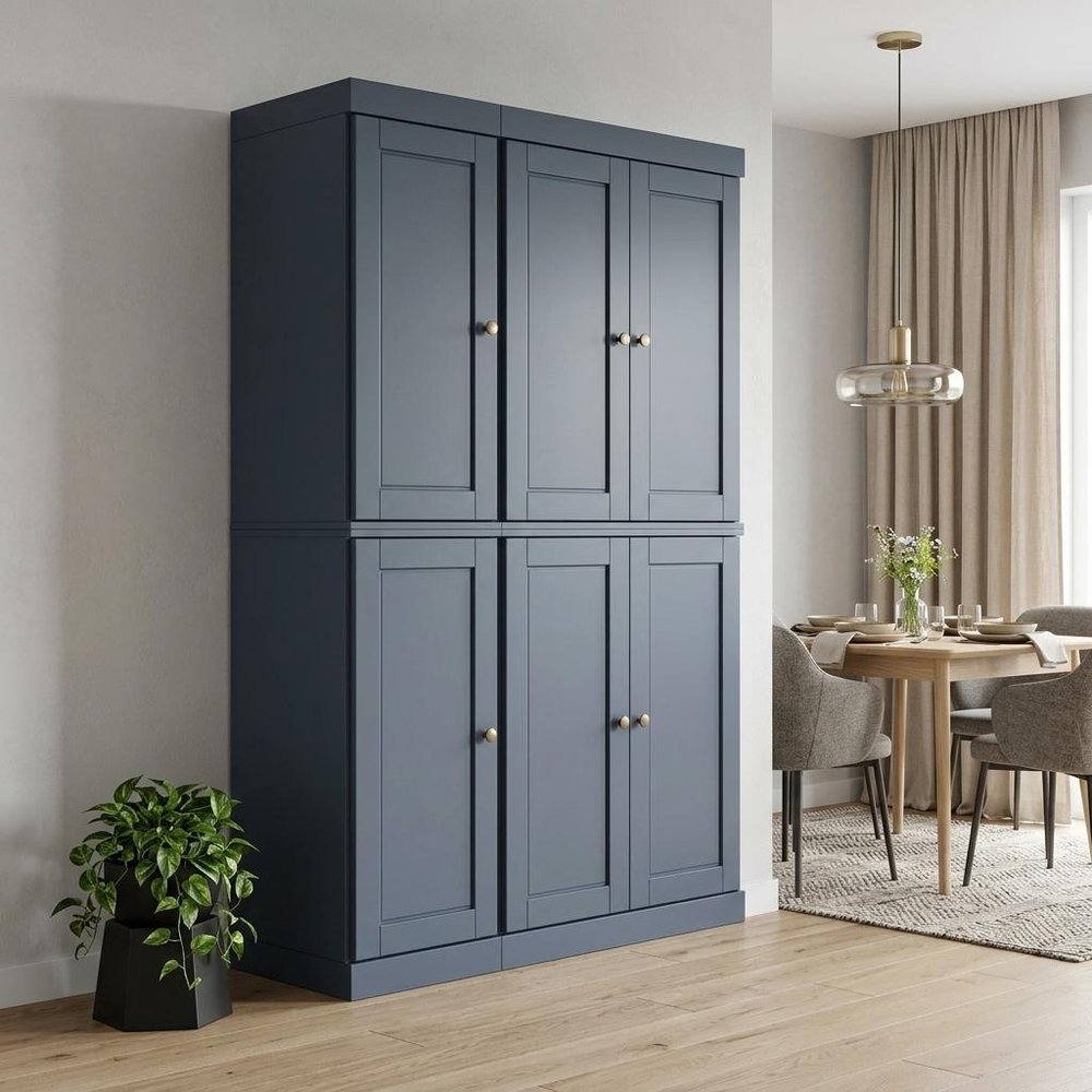 French Blue Solid Wood Six Door Two Drawer Pantry or Storage Closet - 72-inch