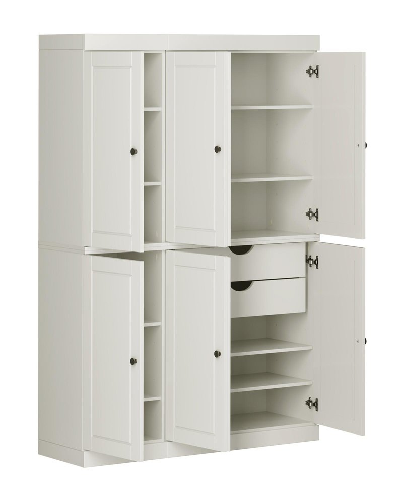 Off White Solid Wood Six Door Two Drawer Pantry or Storage Closet - 72-inch