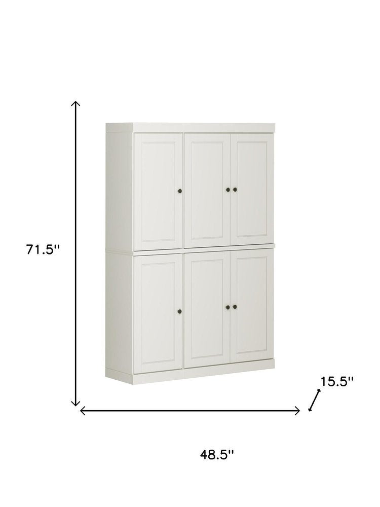 Off White Solid Wood Six Door Two Drawer Pantry or Storage Closet - 72-inch