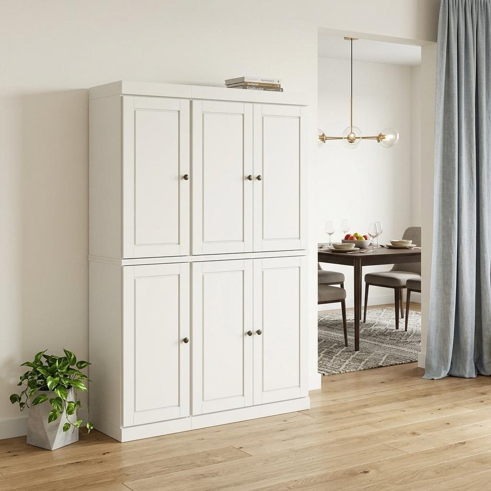 Off White Solid Wood Six Door Two Drawer Pantry or Storage Closet - 72-inch