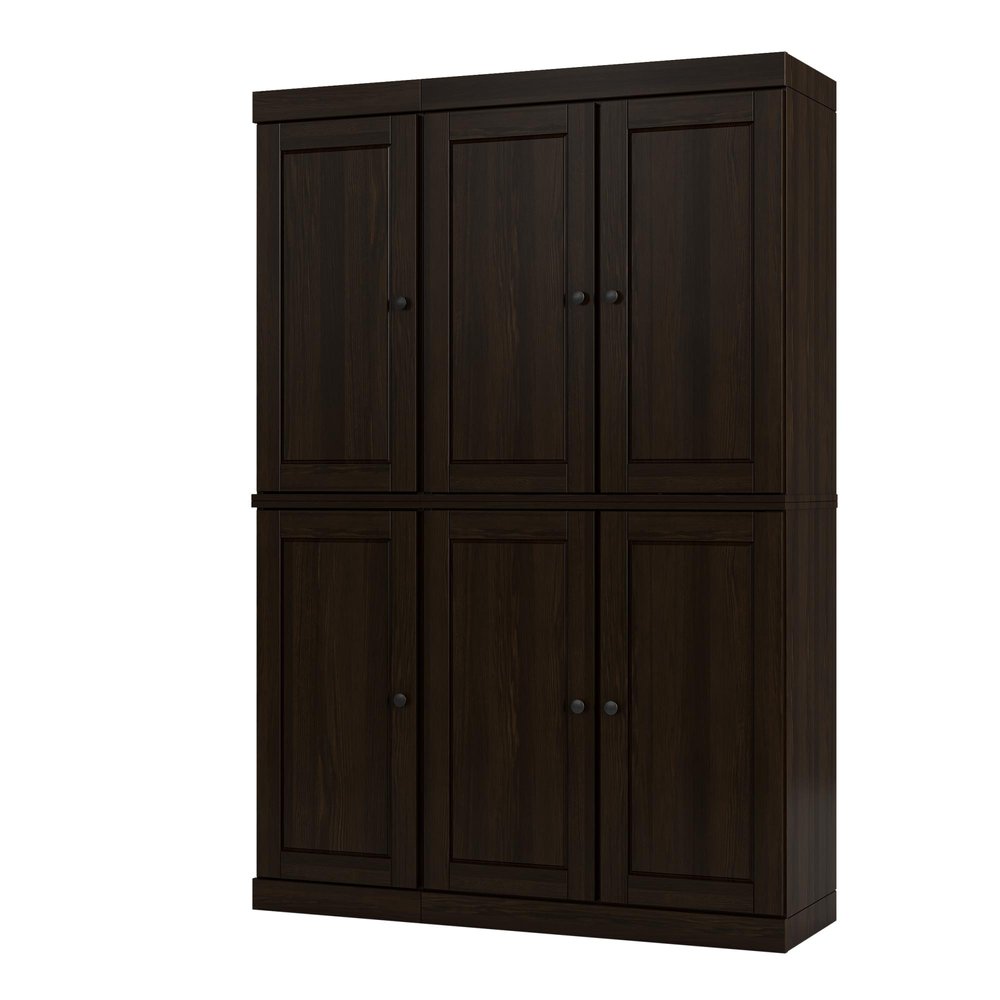 Espresso Solid Wood Six Door Two Drawer Pantry or Storage Closet - 72-inch