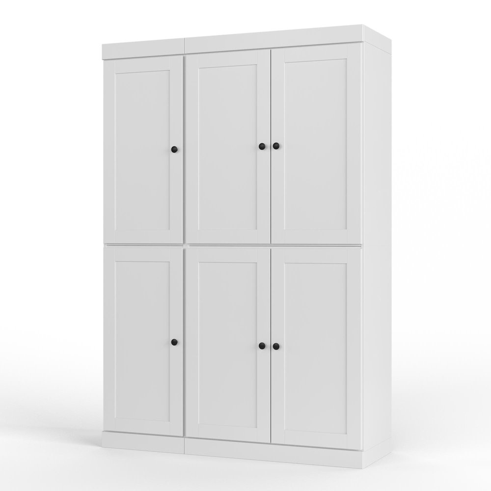 White Solid Wood Six Door Two Drawer Pantry or Storage Closet - 72-inch