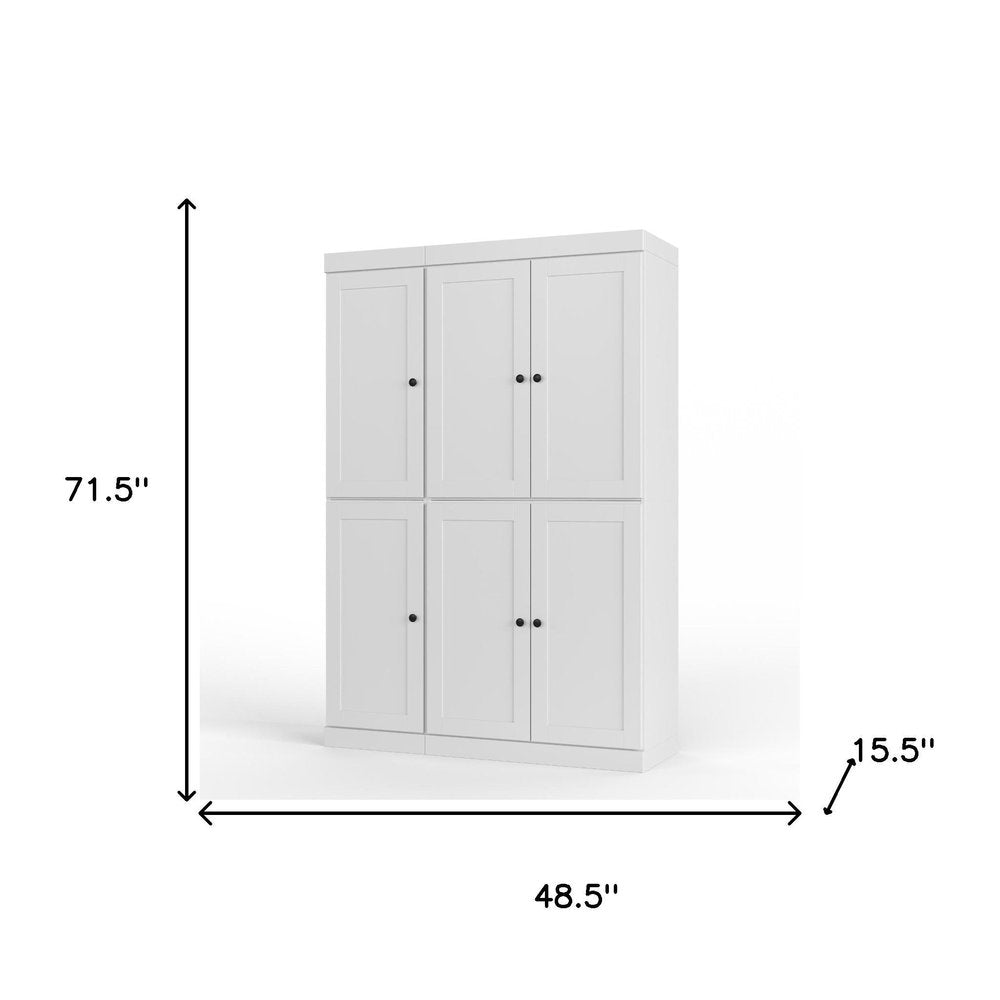 White Solid Wood Six Door Two Drawer Pantry or Storage Closet - 72-inch