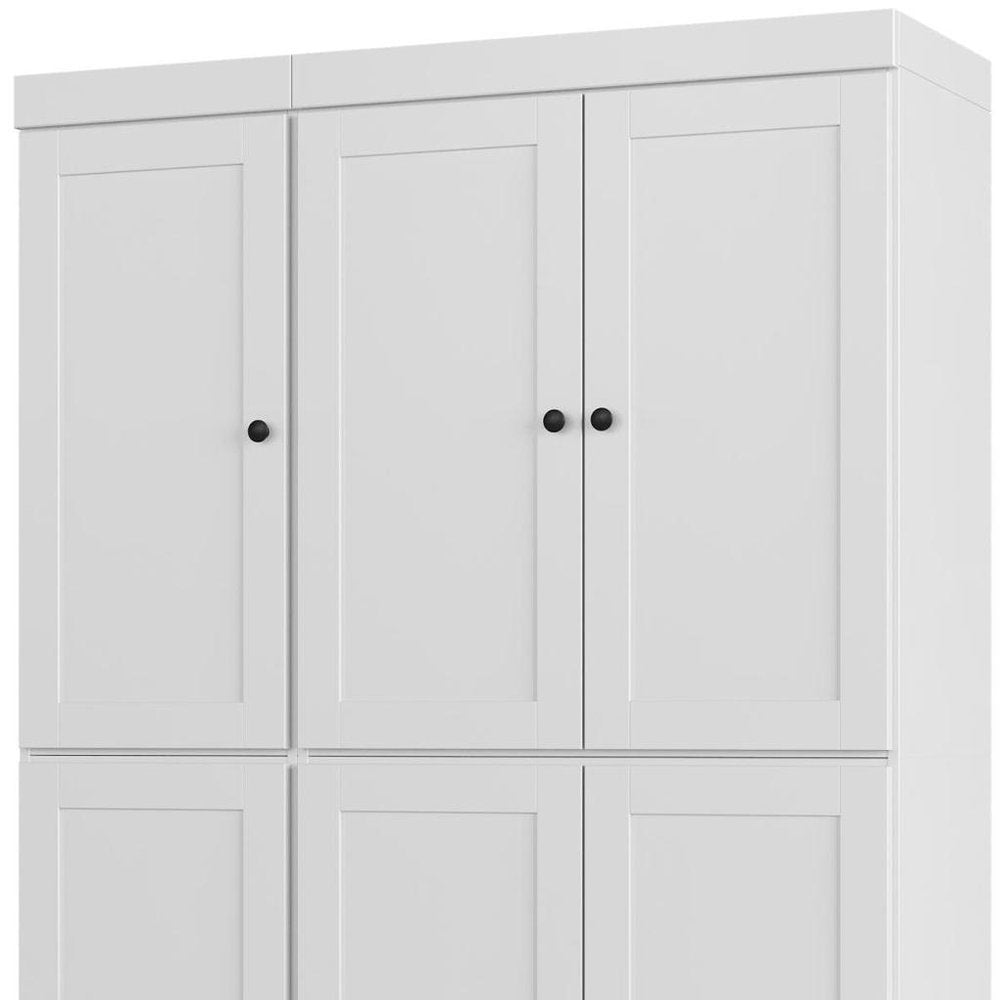 White Solid Wood Six Door Two Drawer Pantry or Storage Closet - 72-inch