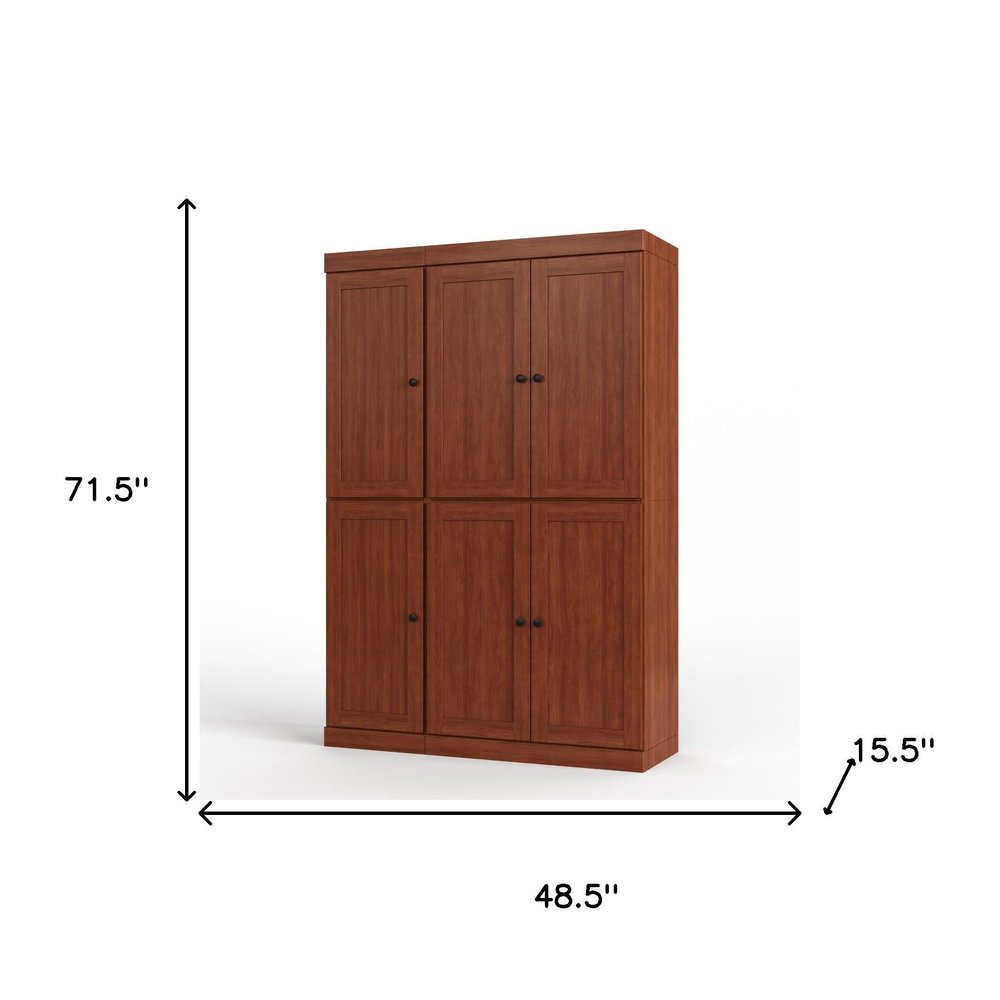 Coffee Solid Wood Six Door Two Drawer Pantry or Storage Closet - 72-inch