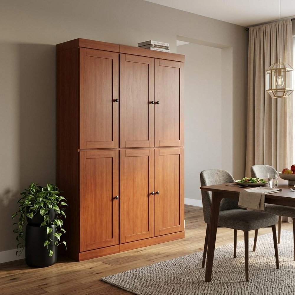 Coffee Solid Wood Six Door Two Drawer Pantry or Storage Closet - 72-inch