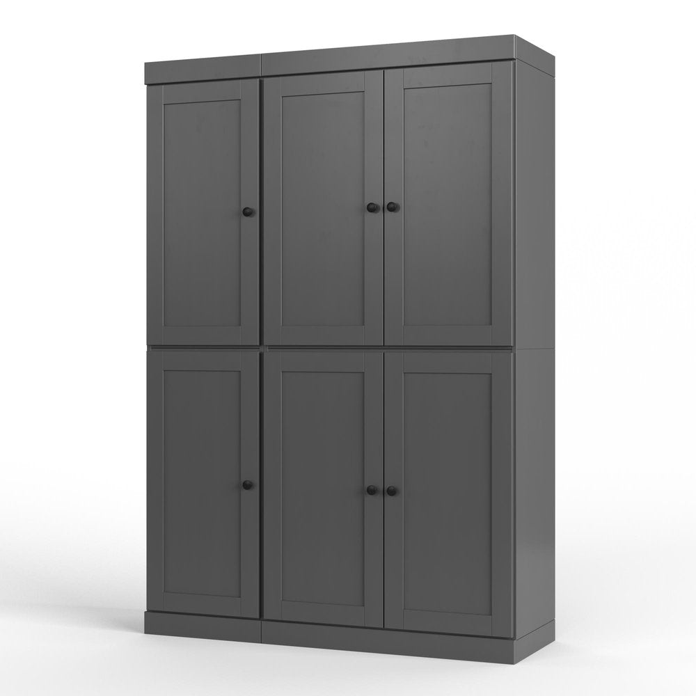 Gray Solid Wood Six Door Two Drawer Pantry or Storage Closet - 72-inch