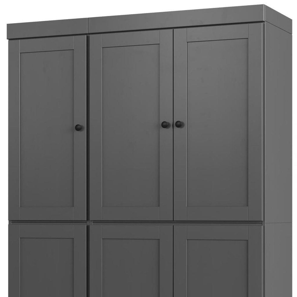 Gray Solid Wood Six Door Two Drawer Pantry or Storage Closet - 72-inch