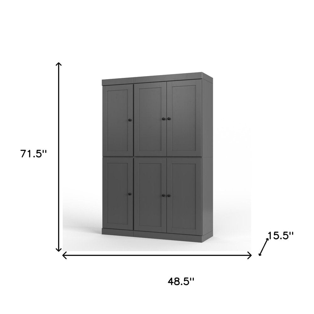 Gray Solid Wood Six Door Two Drawer Pantry or Storage Closet - 72-inch