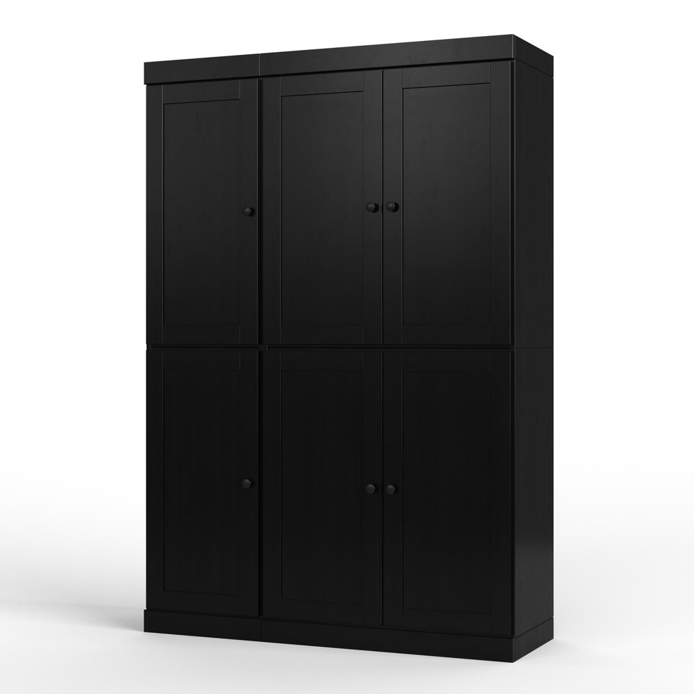 Black Solid Wood Six Door Two Drawer Pantry or Storage Closet - 72-inch