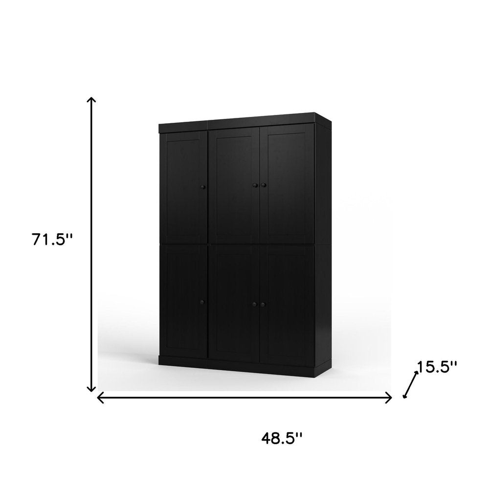 Black Solid Wood Six Door Two Drawer Pantry or Storage Closet - 72-inch