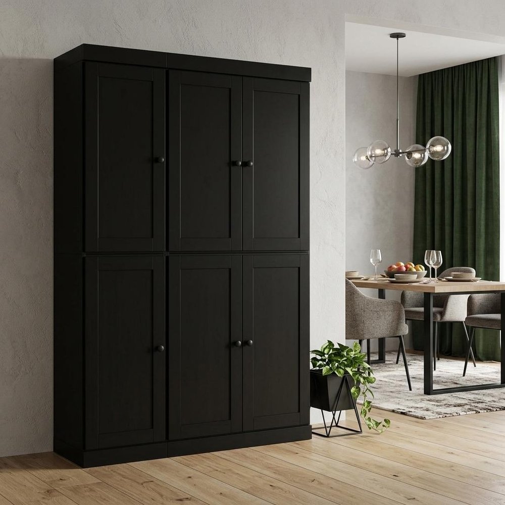 Black Solid Wood Six Door Two Drawer Pantry or Storage Closet - 72-inch
