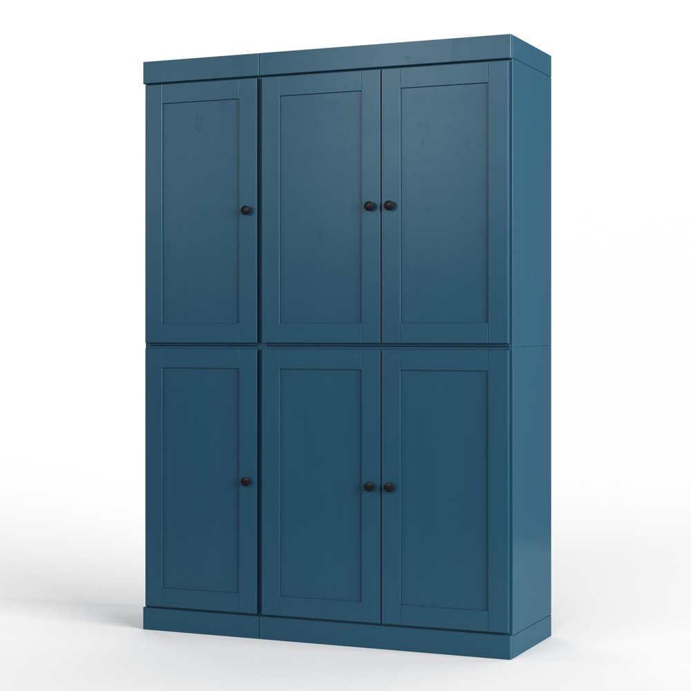 Teal Blue Solid Wood Six Door Two Drawer Pantry or Storage Closet - 72-inch
