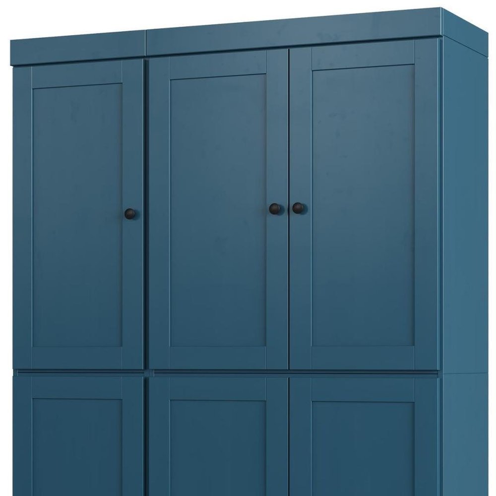 Teal Blue Solid Wood Six Door Two Drawer Pantry or Storage Closet - 72-inch