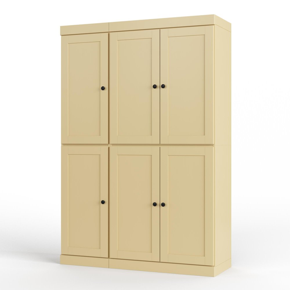 Yellow Solid Wood Six Door Two Drawer Pantry or Storage Closet - 72-inch