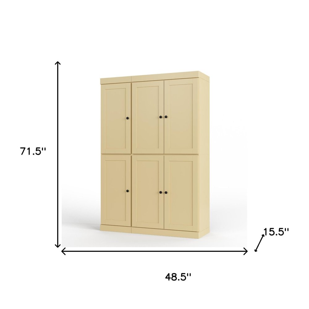 Yellow Solid Wood Six Door Two Drawer Pantry or Storage Closet - 72-inch