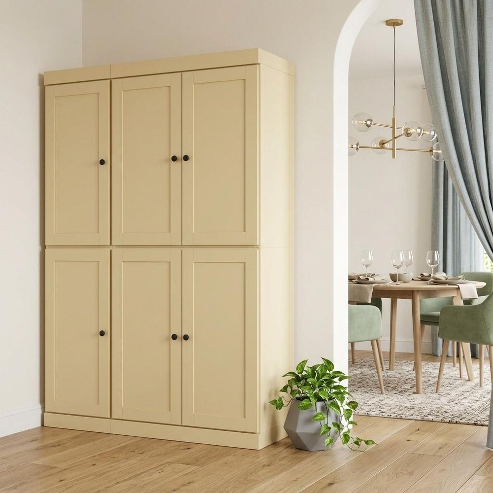 Yellow Solid Wood Six Door Two Drawer Pantry or Storage Closet - 72-inch