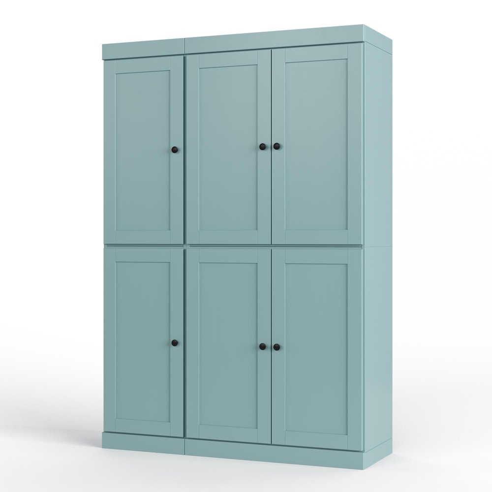 Aqua Solid Wood Six Door Two Drawer Pantry or Storage Closet - 72-inch