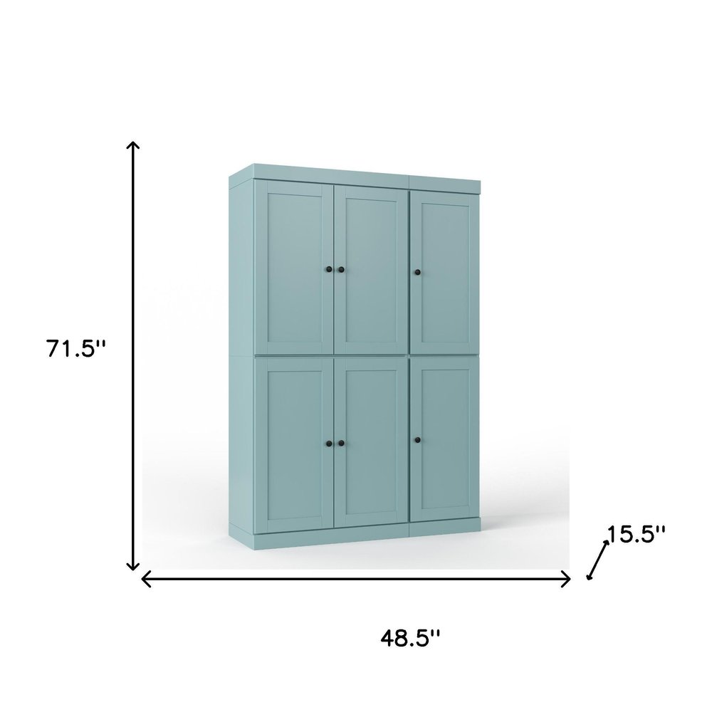 Aqua Solid Wood Six Door Two Drawer Pantry or Storage Closet - 72-inch