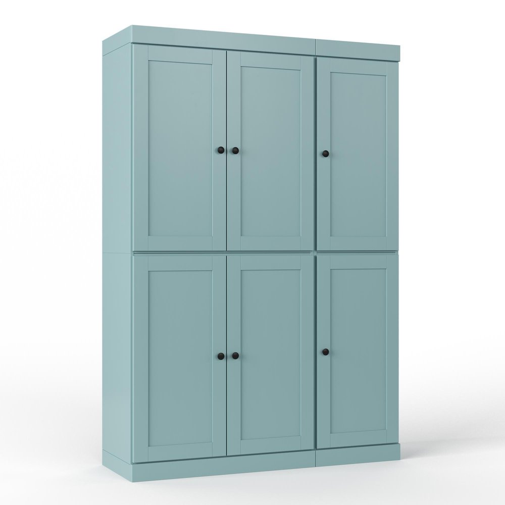 Aqua Solid Wood Six Door Two Drawer Pantry or Storage Closet - 72-inch