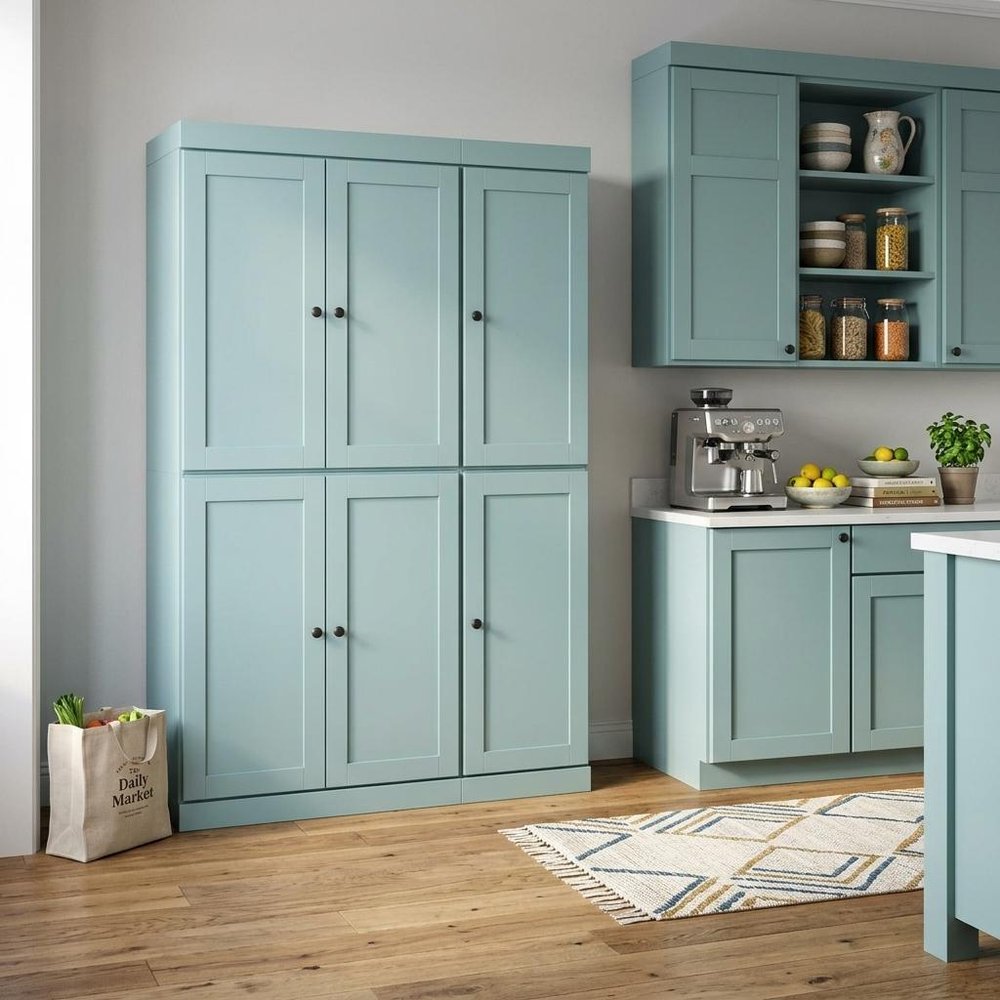 Aqua Solid Wood Six Door Two Drawer Pantry or Storage Closet - 72-inch