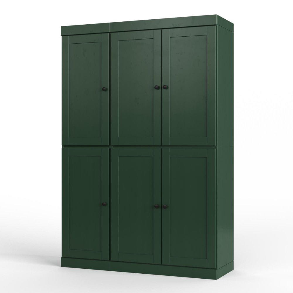 Green Solid Wood Six Door Two Drawer Pantry or Storage Closet - 72-inch