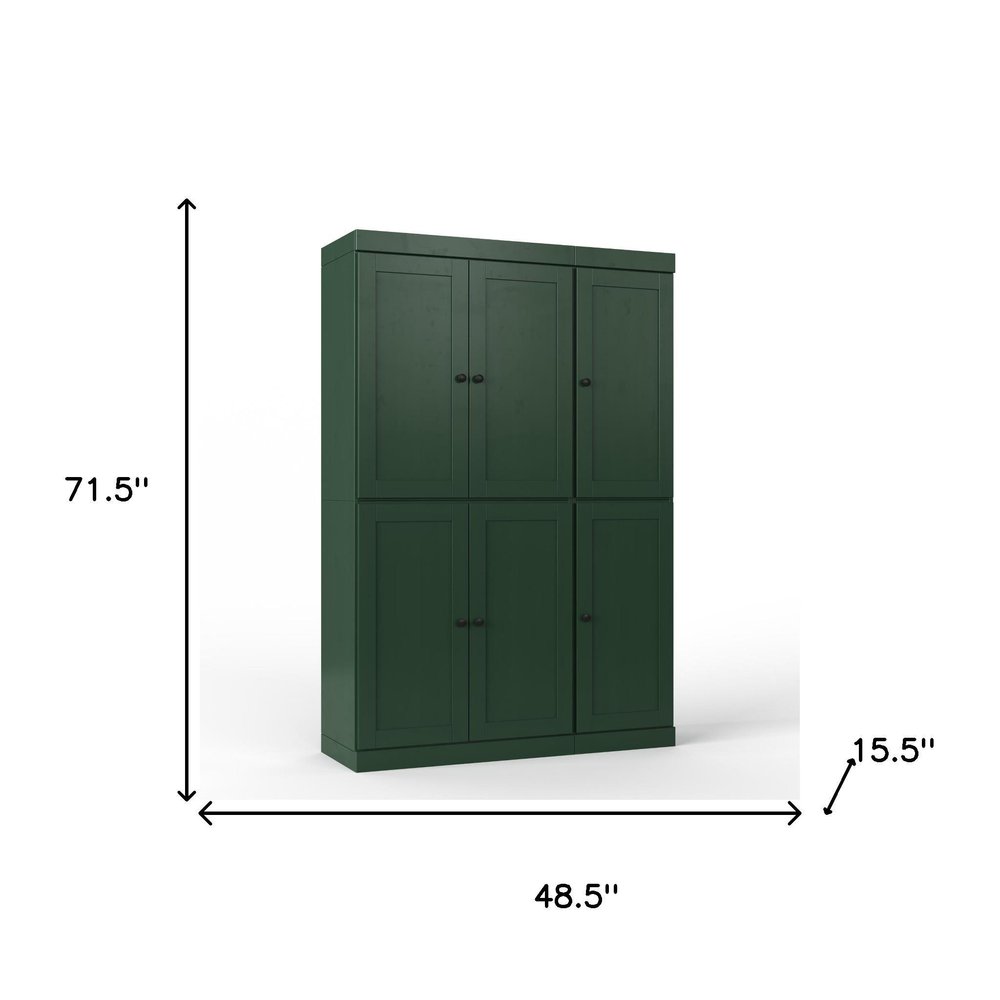 Green Solid Wood Six Door Two Drawer Pantry or Storage Closet - 72-inch