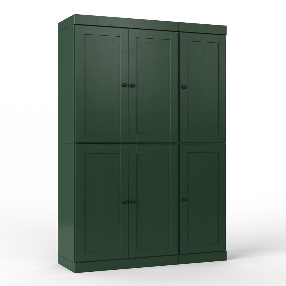 Green Solid Wood Six Door Two Drawer Pantry or Storage Closet - 72-inch