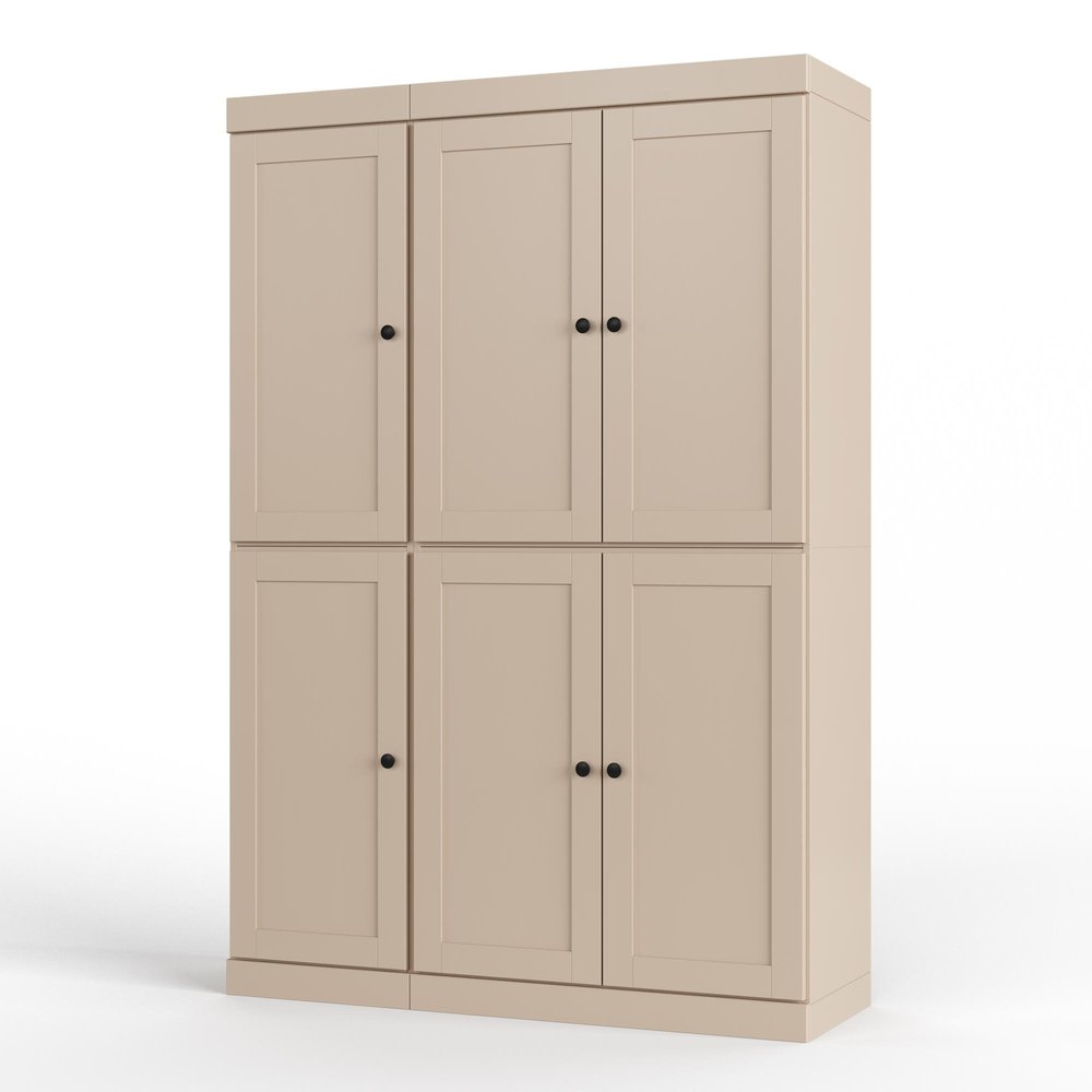 Beige Solid Wood Six Door Two Drawer Pantry or Storage Closet - 72-inch