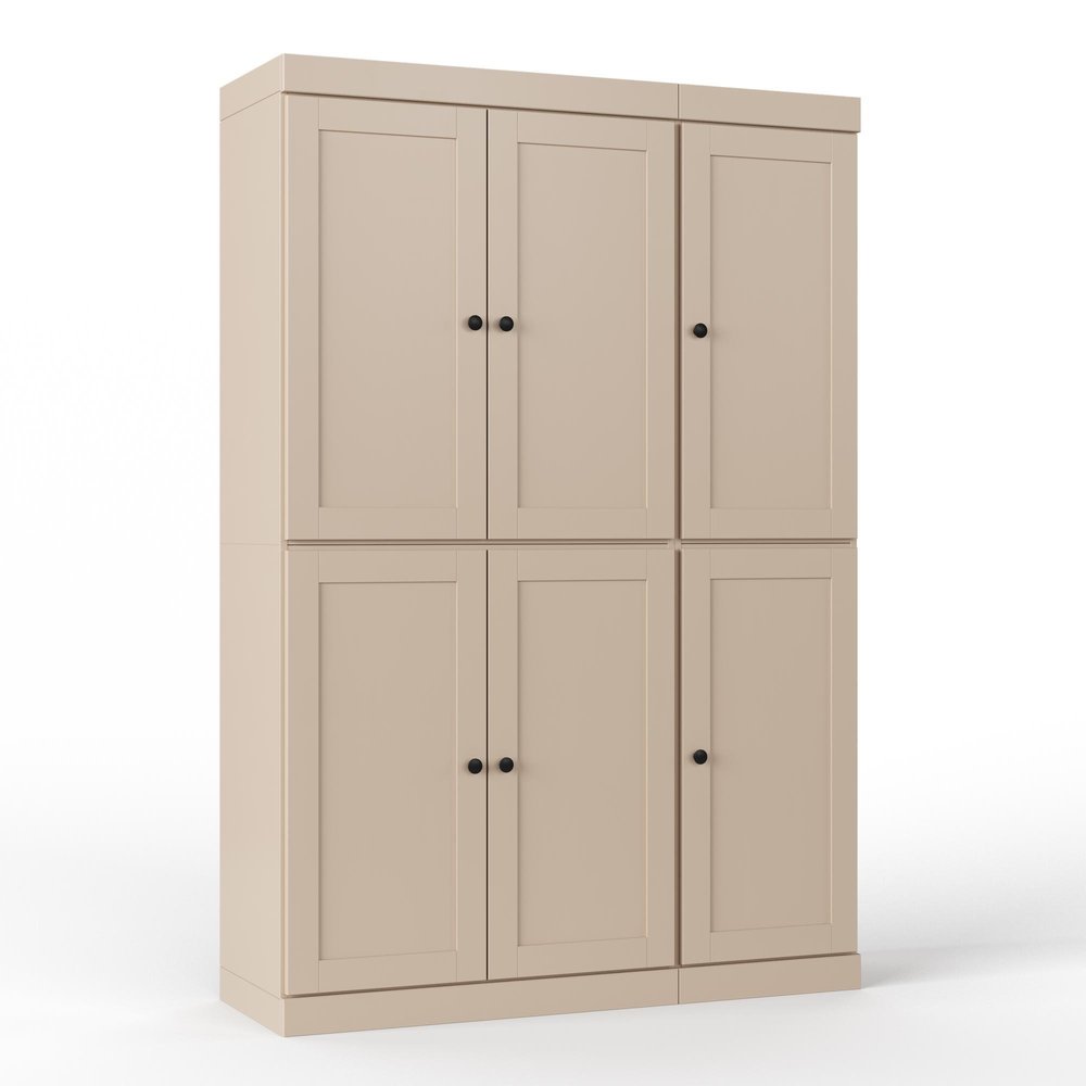 Beige Solid Wood Six Door Two Drawer Pantry or Storage Closet - 72-inch