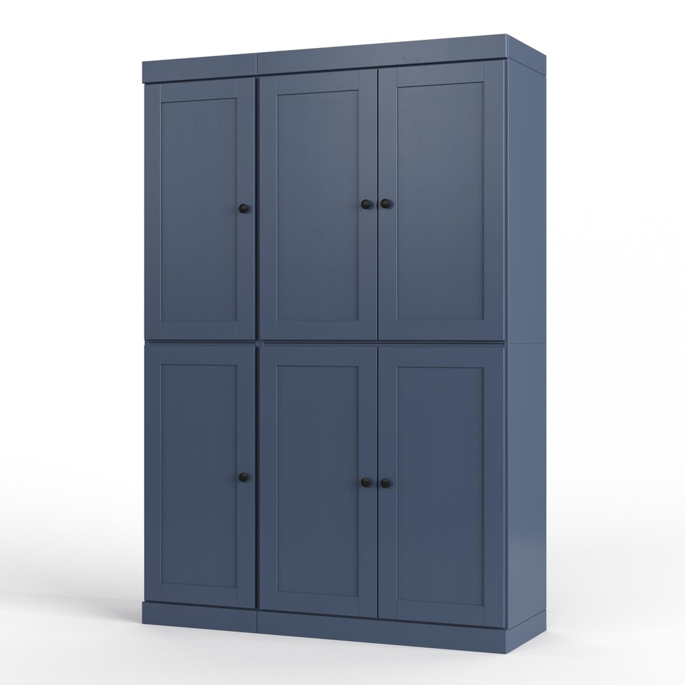French Blue Solid Wood Six Door Two Drawer Pantry or Storage Closet - 72-inch