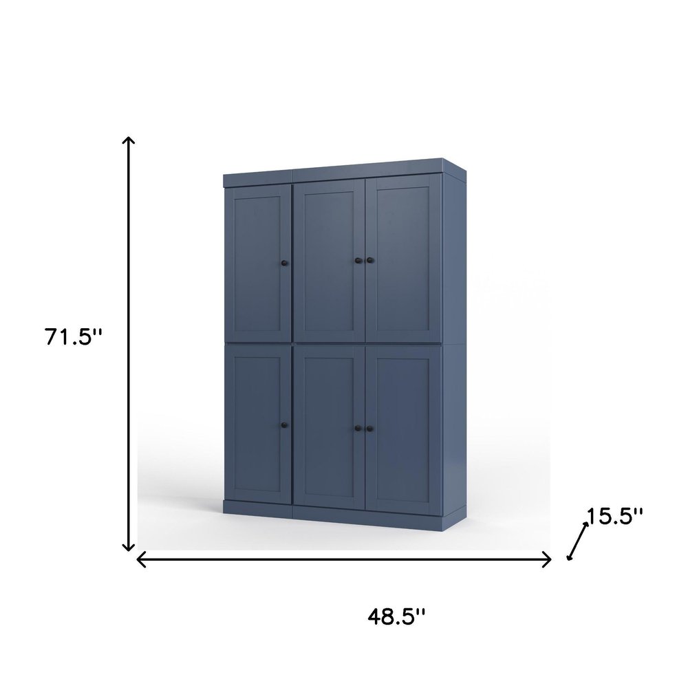 French Blue Solid Wood Six Door Two Drawer Pantry or Storage Closet - 72-inch