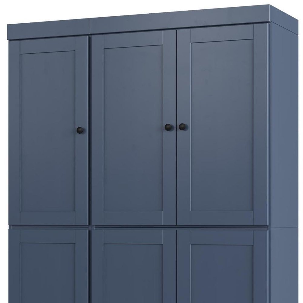 French Blue Solid Wood Six Door Two Drawer Pantry or Storage Closet - 72-inch