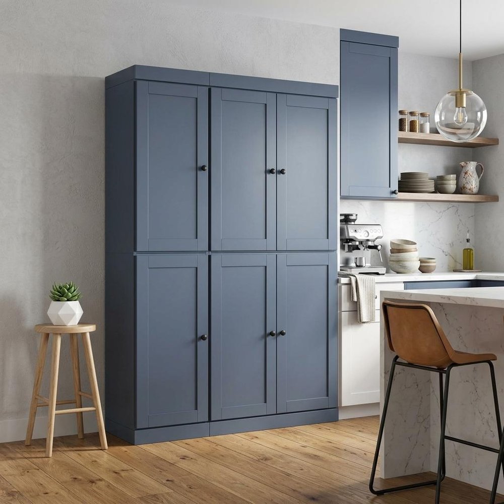 French Blue Solid Wood Six Door Two Drawer Pantry or Storage Closet - 72-inch