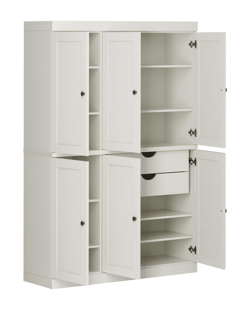 Off White Solid Wood Six Door Two Drawer Pantry or Storage Closet - 72-inch