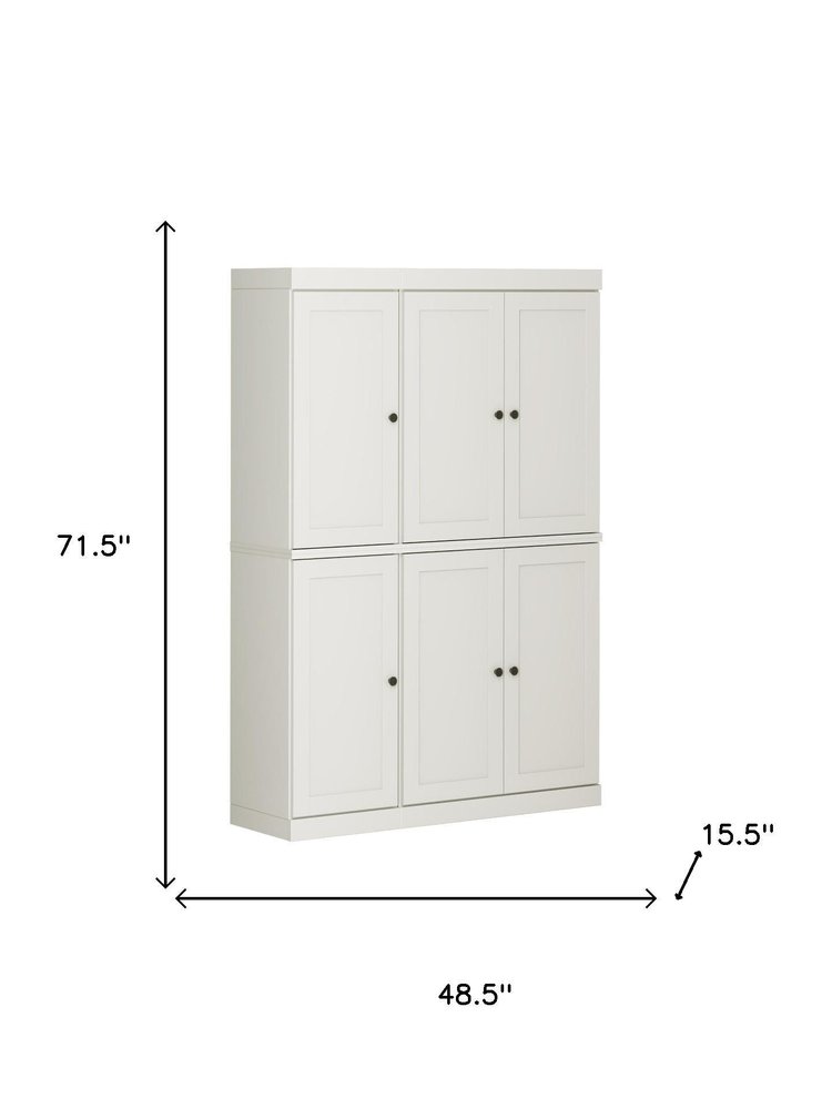 Off White Solid Wood Six Door Two Drawer Pantry or Storage Closet - 72-inch