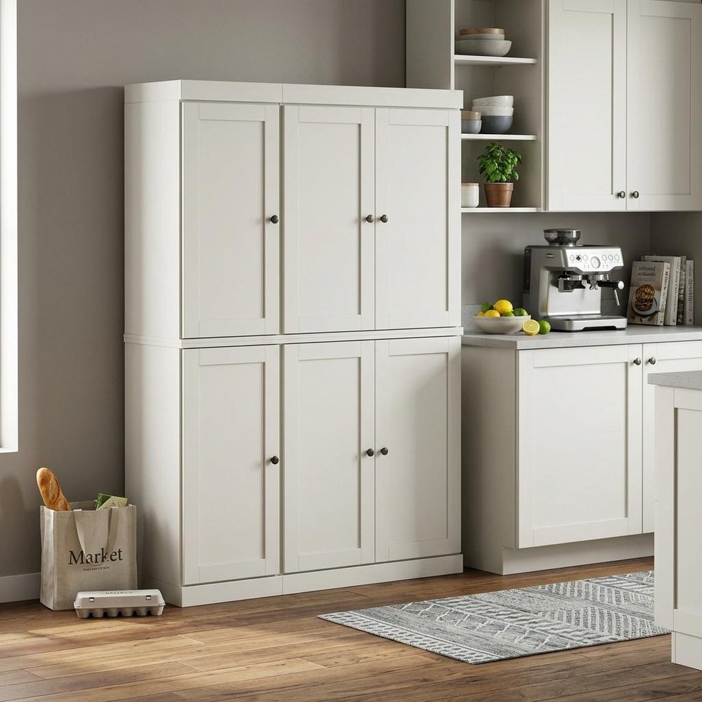 Off White Solid Wood Six Door Two Drawer Pantry or Storage Closet - 72-inch