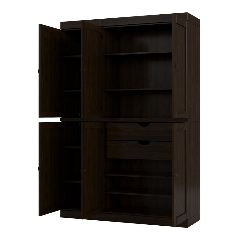 Espresso Solid Wood Six Door Two Drawer Pantry or Storage Closet - 72-inch