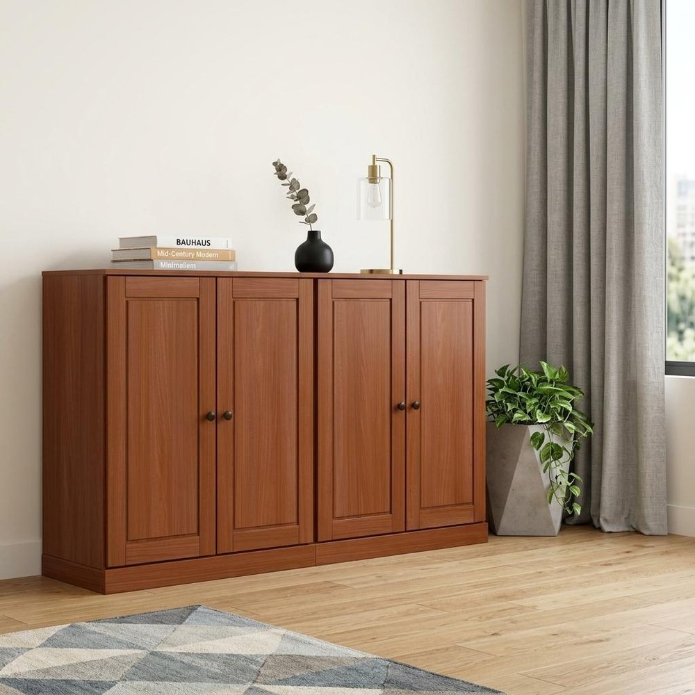 Coffee Solid Wood Sideboard with Two Doors - 64-inch