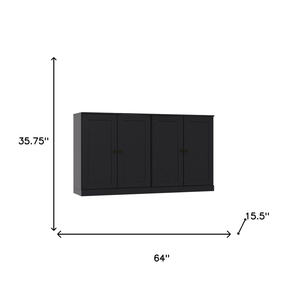 Black Solid Wood Sideboard with Two Doors - 64-inch