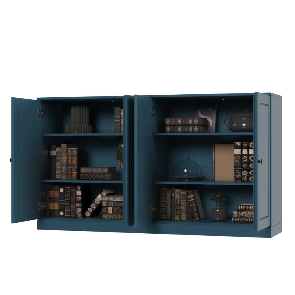 Teal Blue Solid Wood Sideboard with Two Doors - 64-inch