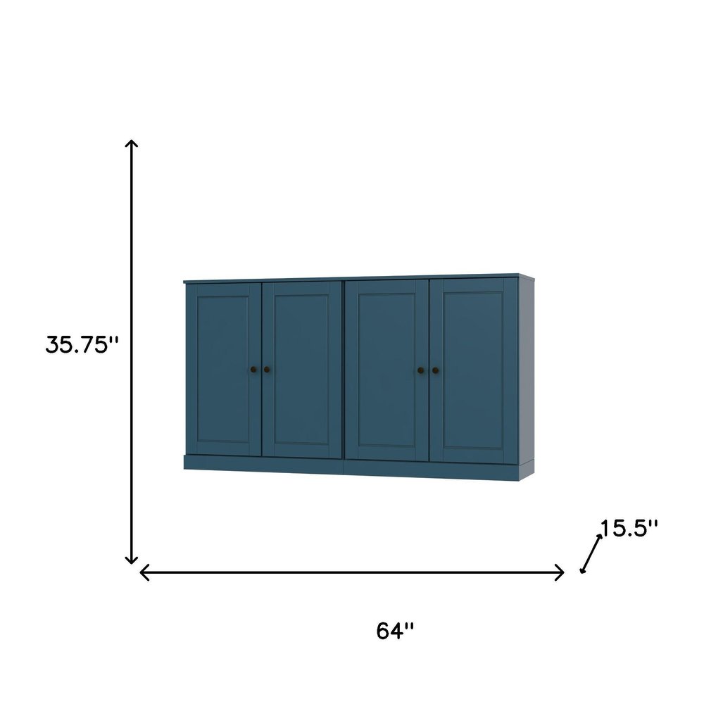 Teal Blue Solid Wood Sideboard with Two Doors - 64-inch