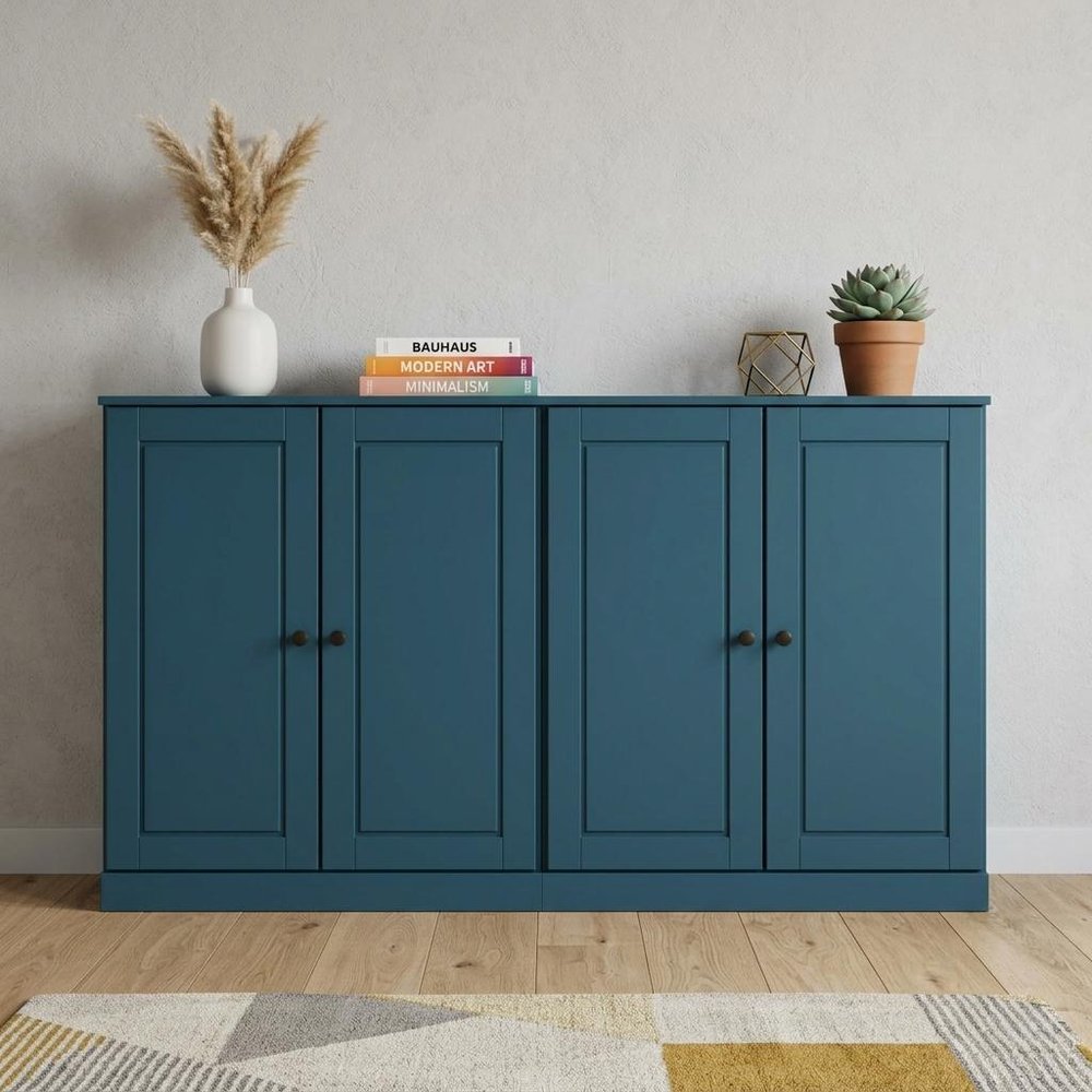 Teal Blue Solid Wood Sideboard with Two Doors - 64-inch