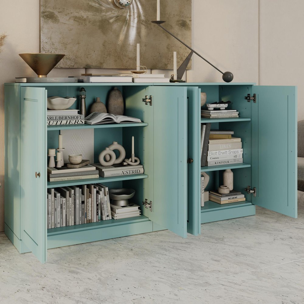 Aqua Solid Wood Sideboard with Two Doors - 64-inch