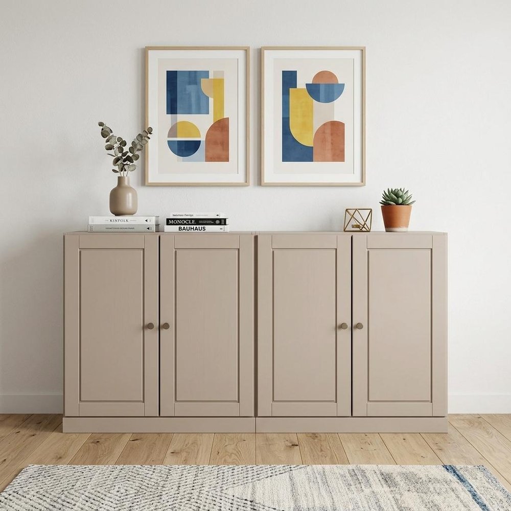 Beige Solid Wood Sideboard with Two Doors - 64-inch